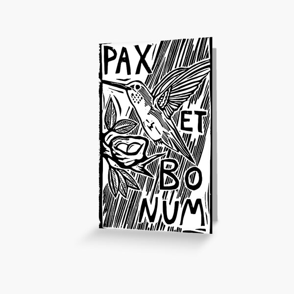 Item preview, Hummingbird "Pax et Bonum" Peace and All Good Linocut Image designed and sold by SarahFullerArt.