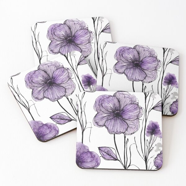 Item preview, Charming Aquarelle Flower Black Ink: Soft Hues and Detailed Floral Pattern designed and sold by Blink Art Studio.