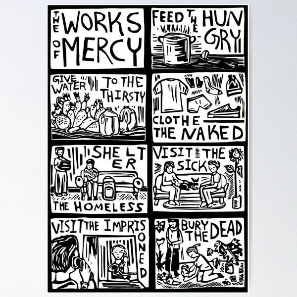 Item preview, The Works of Mercy Linocut Image designed and sold by SarahFullerArt.