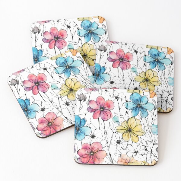 Item preview, Charming Aquarelle Flower Black Ink: Soft Hues and Detailed Floral Pattern designed and sold by Blink Art Studio.