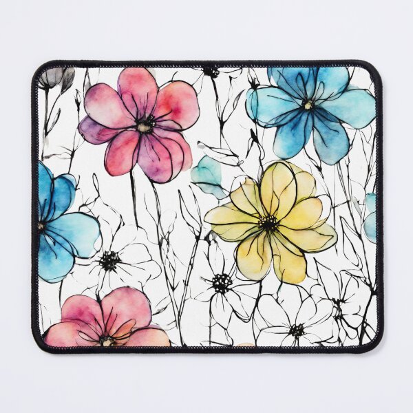 Item preview, Charming Aquarelle Flower Black Ink: Soft Hues and Detailed Floral Pattern designed and sold by Blink Art Studio.