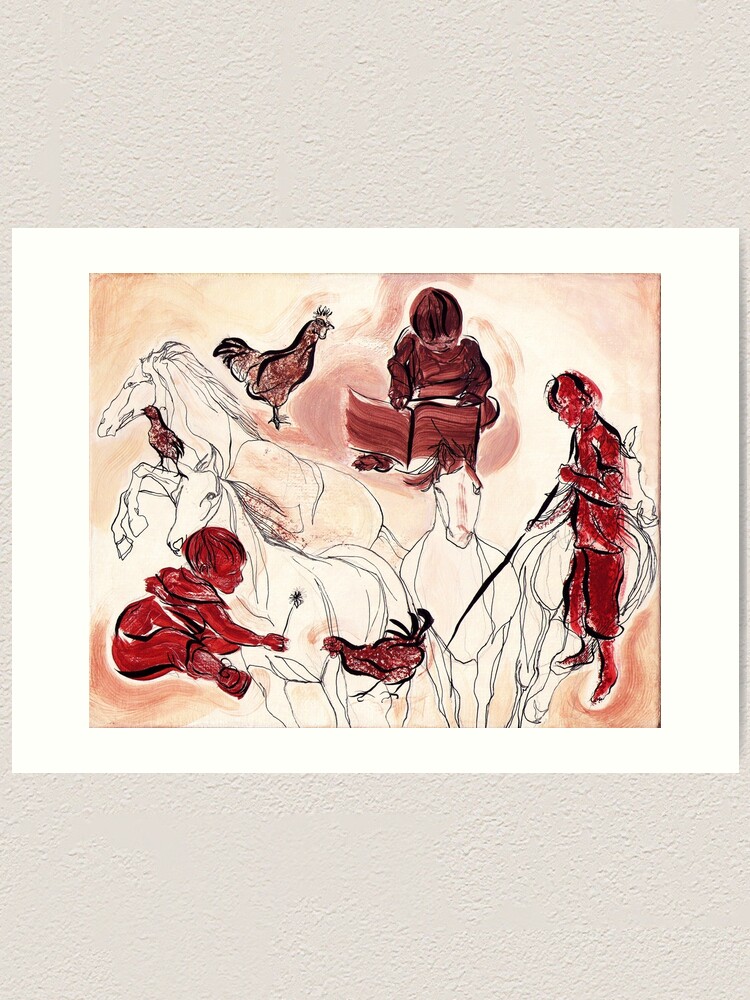 Alternate view of Children Playing Horses Chicken Composition Painting Art Print