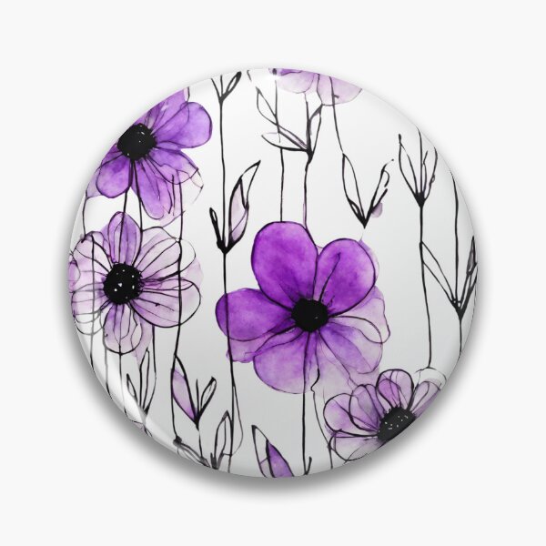 Item preview, Charming Aquarelle Flower Black Ink: Soft Hues and Detailed Floral Pattern designed and sold by Blink Art Studio.