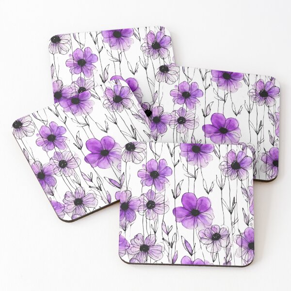 Item preview, Charming Aquarelle Flower Black Ink: Soft Hues and Detailed Floral Pattern designed and sold by Blink Art Studio.