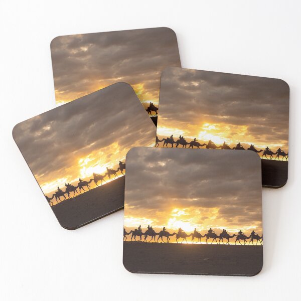 Item preview, Silhouettes of camels at sunset in the Agafay desert designed and sold by fimreal.