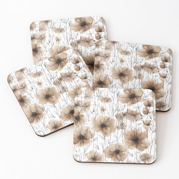 Item preview, Charming Aquarelle Flower Black Ink: Soft Hues and Detailed Floral Pattern designed and sold by Blink Art Studio.