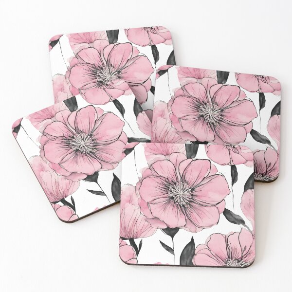 Item preview, Charming Aquarelle Flower Black Ink: Soft Hues and Detailed Floral Pattern designed and sold by Blink Art Studio.