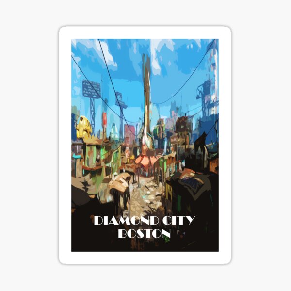 Vista previa del artículo con la obra «Póster de viaje retro de Diamond City», diseñado y vendido por MixedMediaPrint.