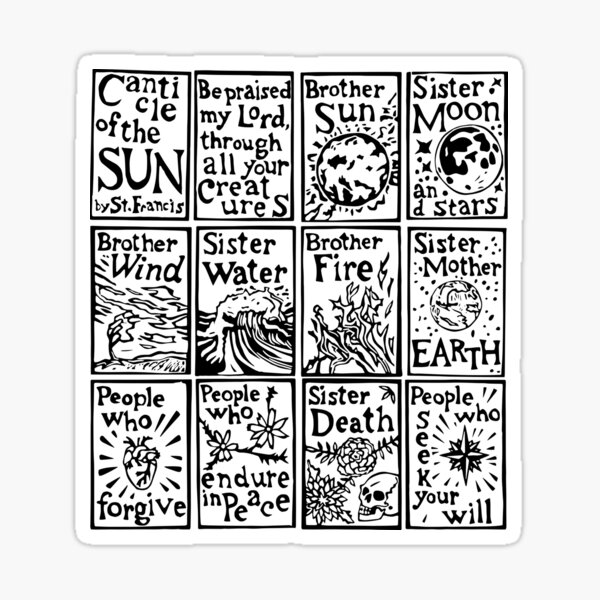 Item preview, Canticle of the Sun Saint Francis Prayer Quote Linocut Image designed and sold by SarahFullerArt.