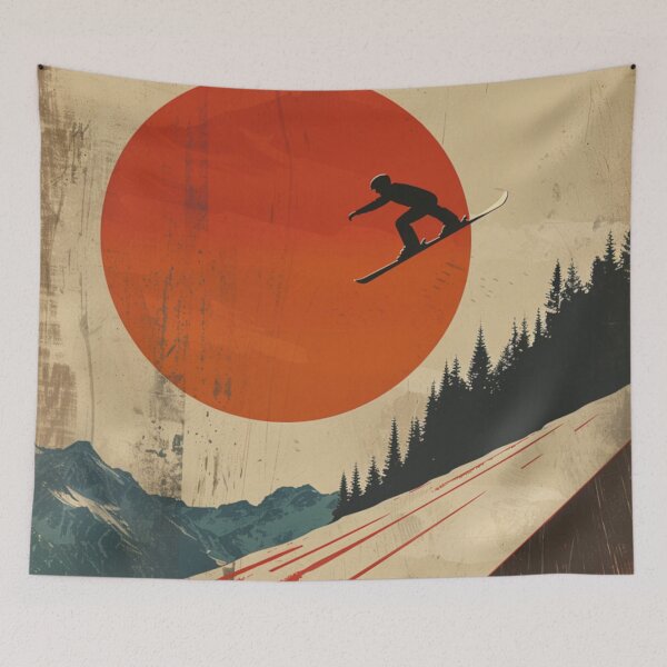 Item preview, Dynamic ski jump retro-inspired backdrop Active Outdoors Inspired Art designed and sold by CDC40.