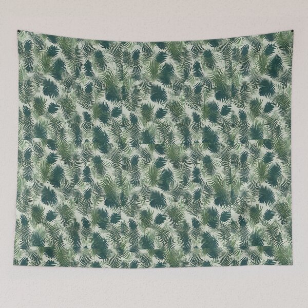 Item preview, Exotic jungle pattern palm leaves in various shades of green designed and sold by Frostquest.