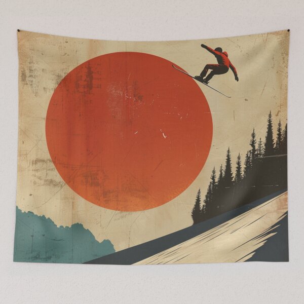 Item preview, Dynamic ski jump retro-inspired backdrop Active Outdoors Inspired Art designed and sold by CDC40.
