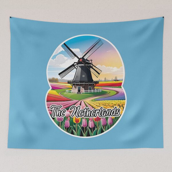 Aperçu de l'œuvre Windmill In Tulip Fields In The Netherlands créée et vendue par TheArtOfPat.