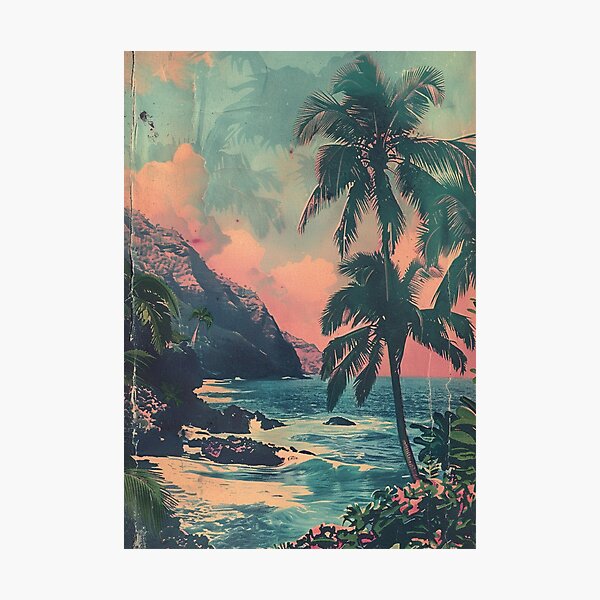 Item preview, Vintage Hawaii Beach Cove Evening Nostalgic Art designed and sold by LVTFCOarts.