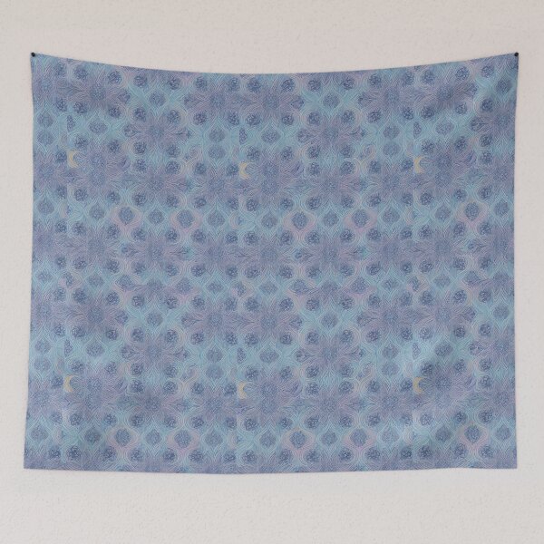 Item preview, Retro floral splendor abstract design on a turquoise background with purple accents designed and sold by Frostquest.
