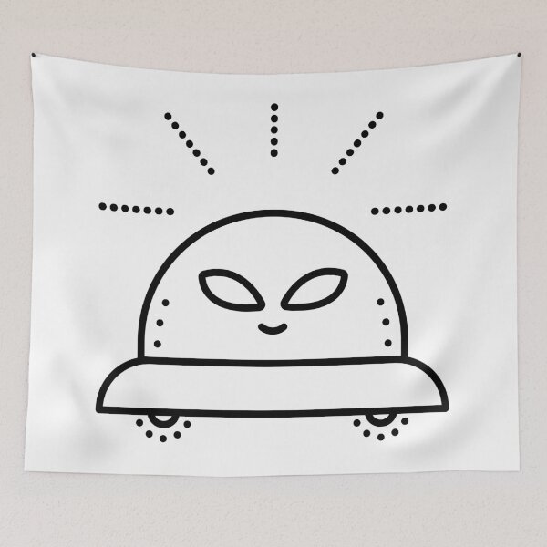 Item preview, UFO, black line illustration designed and sold by OM-lova.
