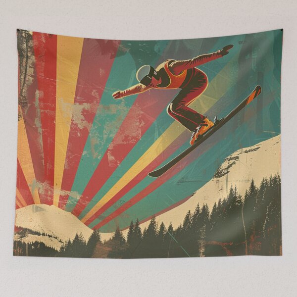 Item preview, Dynamic ski jump retro-inspired backdrop Active Outdoors Inspired Art designed and sold by CDC40.