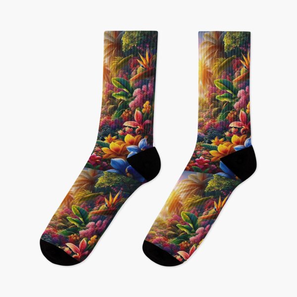 Item preview, Tropical Dawn Radiant Light Amidst Lush Floral Paradise designed and sold by ArtComixHaven.