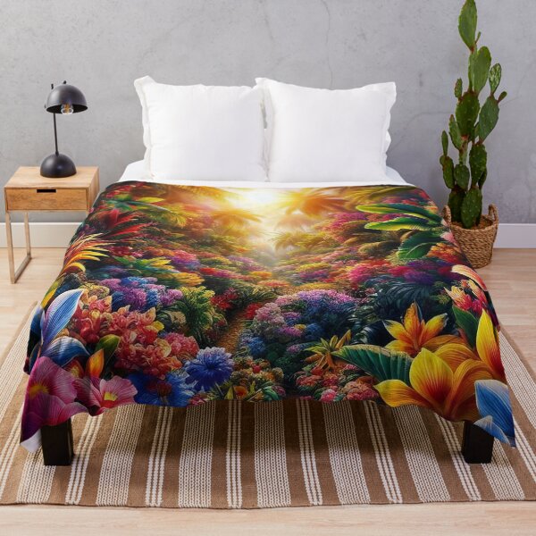 Item preview, Tropical Dawn Radiant Light Amidst Lush Floral Paradise designed and sold by ArtComixHaven.