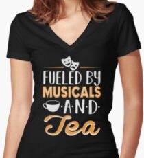 Fueled by Musicals and Tea Women's Fitted V-Neck T-Shirt