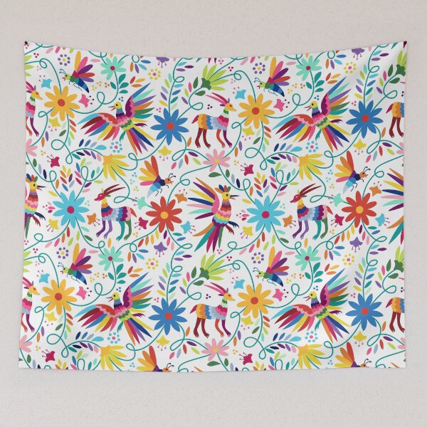 Item preview, Mexican Otomi white floral seamless Pattern designed and sold by kavalenkavart.