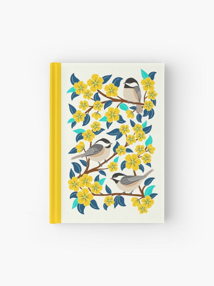 Thumbnail 1 of 3, Journal, Chickadee birds among the yellow flowers designed and sold by jennifereladd.