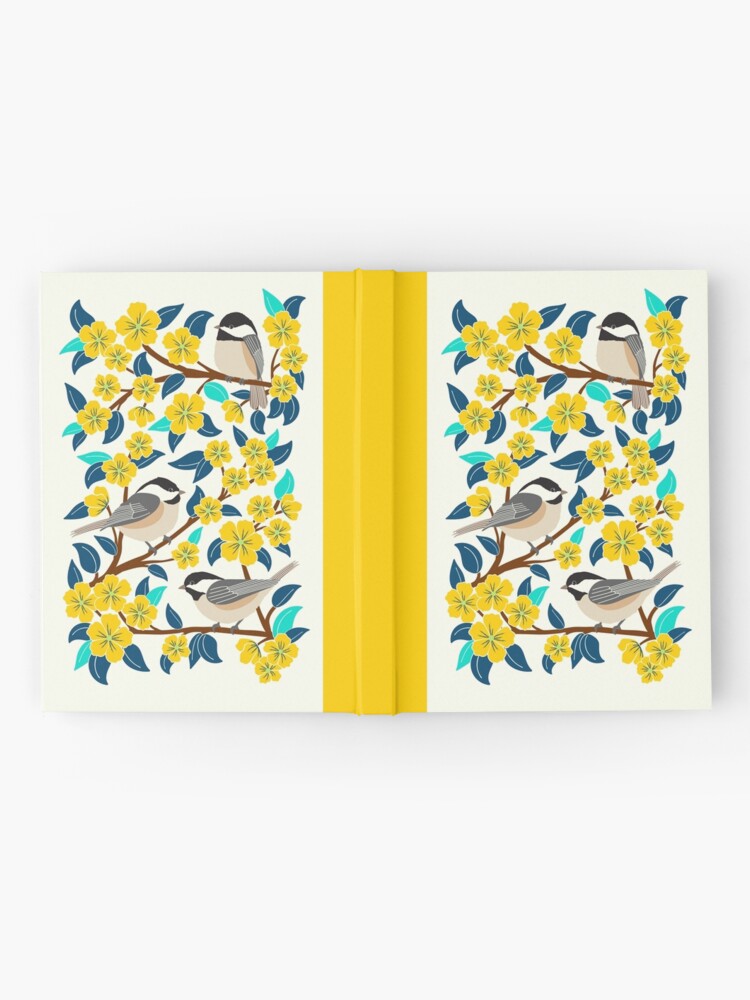 Thumbnail 2 of 3, Journal, Chickadee birds among the yellow flowers designed and sold by jennifereladd.
