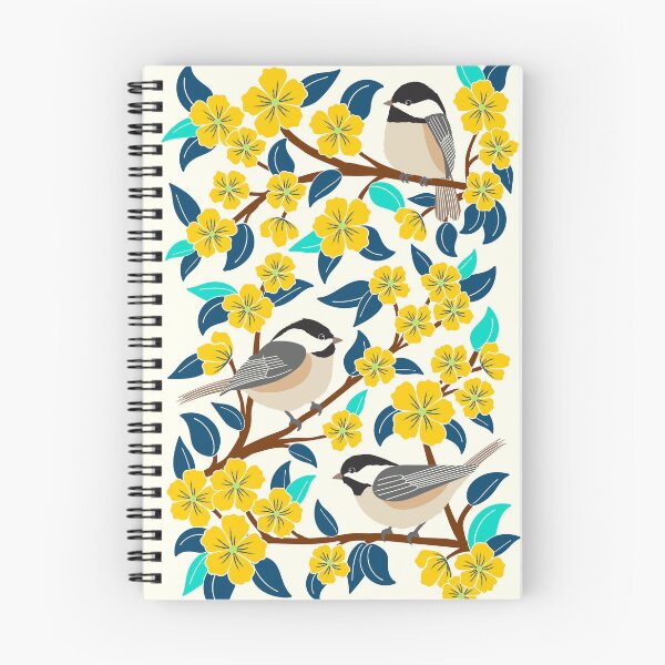 Item preview, Chickadee birds among the yellow flowers designed and sold by Jennifer Ladd.