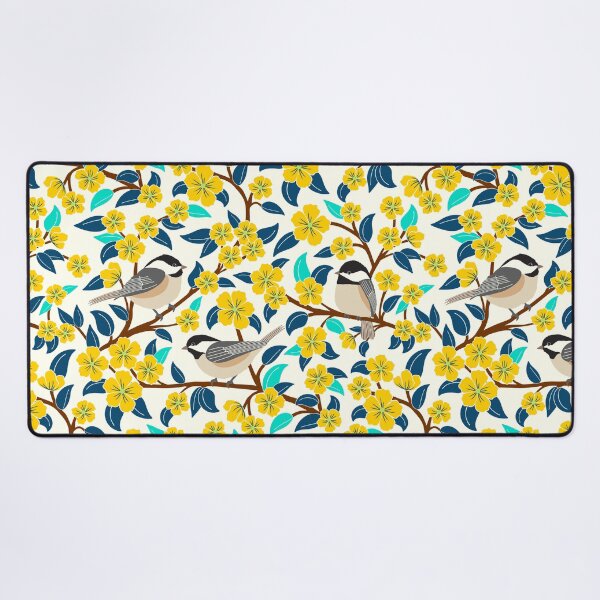 Item preview, Chickadee birds among the yellow flowers designed and sold by Jennifer Ladd.
