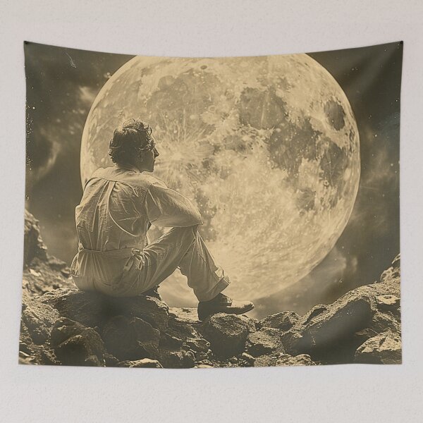 Item preview, Vintage Sitting Man Watching the Full Moon designed and sold by HollywoodInked.