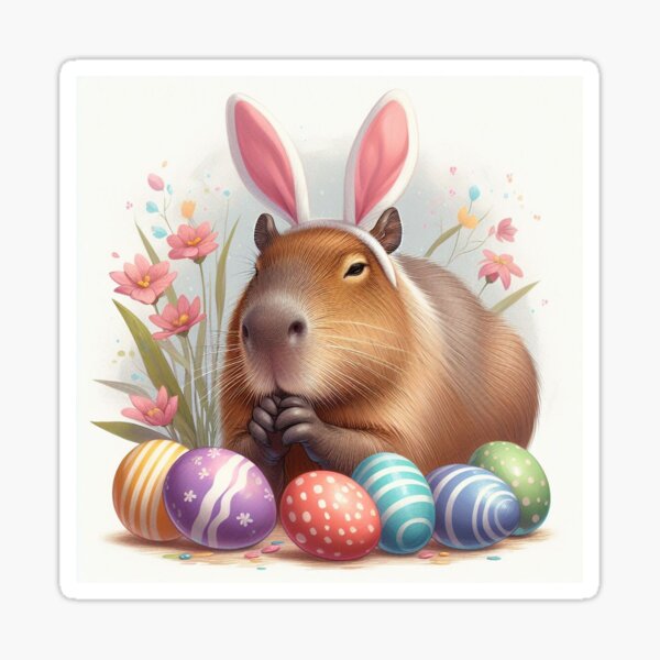 Item preview, Capybara Celebrates Easter with Little Bunny3 designed and sold by Capybara Art Lover.