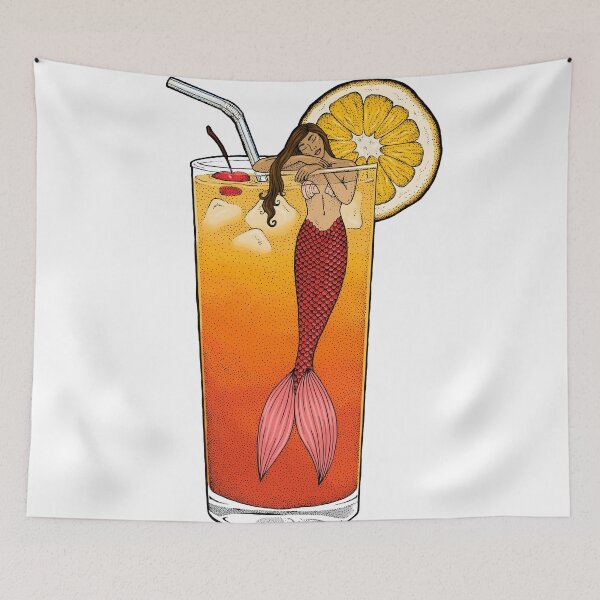 Item preview, Tequila Sunrise Mermaid Cocktail Illustration designed and sold by Elizabeth Weglein.