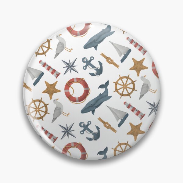 Item preview, Nautical Watercolor Whale Wheel Lighthouse Sailboat Boat Star Fish Anchor Compass Seagull designed and sold by Sarcastic Narwhal.