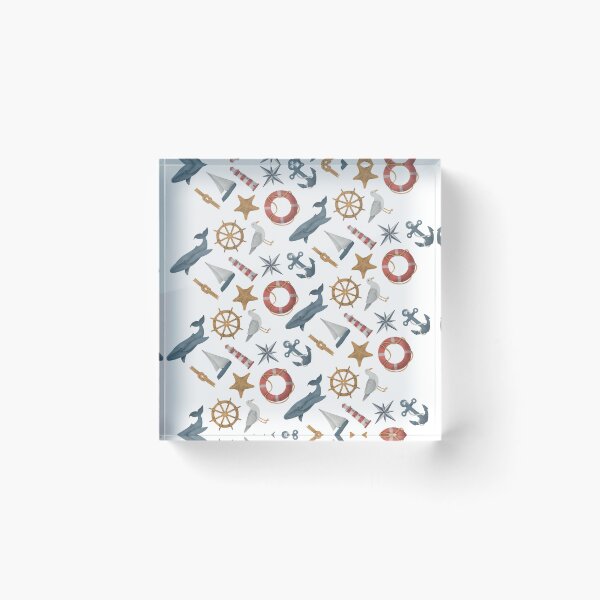 Item preview, Nautical Watercolor Whale Wheel Lighthouse Sailboat Boat Star Fish Anchor Compass Seagull designed and sold by Sarcastic Narwhal.