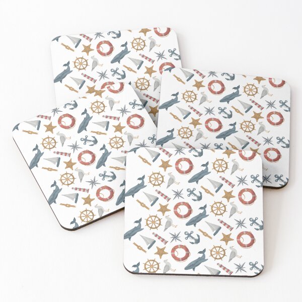 Item preview, Nautical Watercolor Whale Wheel Lighthouse Sailboat Boat Star Fish Anchor Compass Seagull designed and sold by Sarcastic Narwhal.