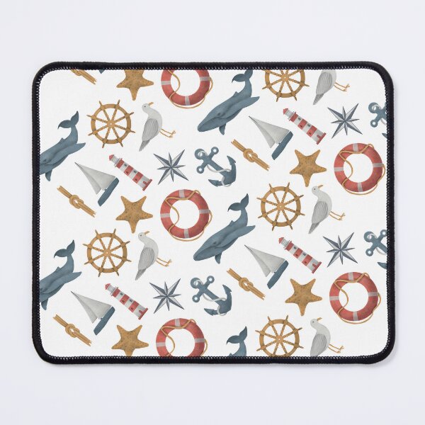Item preview, Nautical Watercolor Whale Wheel Lighthouse Sailboat Boat Star Fish Anchor Compass Seagull designed and sold by Sarcastic Narwhal.