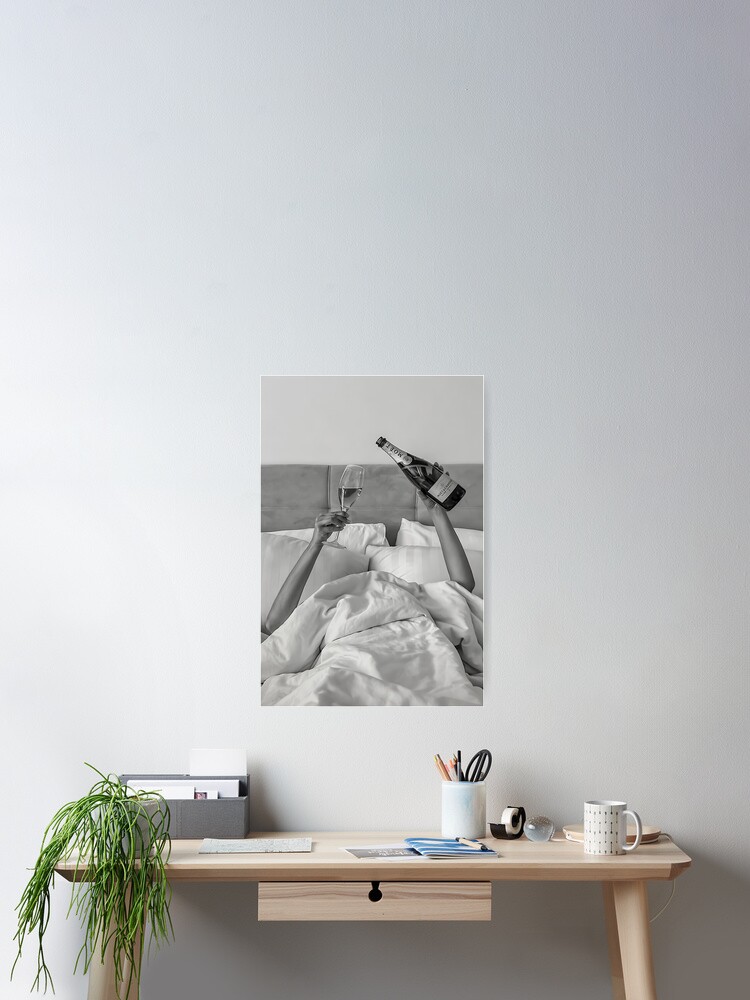 Woman Drinking Wine in Bed Poster