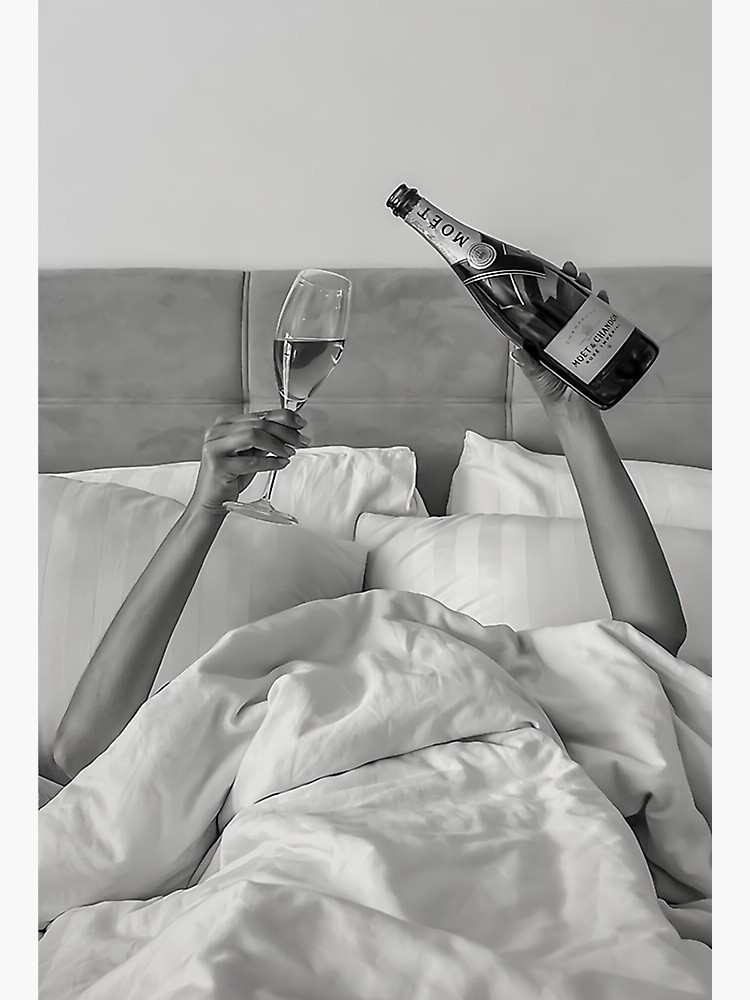 Woman Drinking Wine in Bed Poster