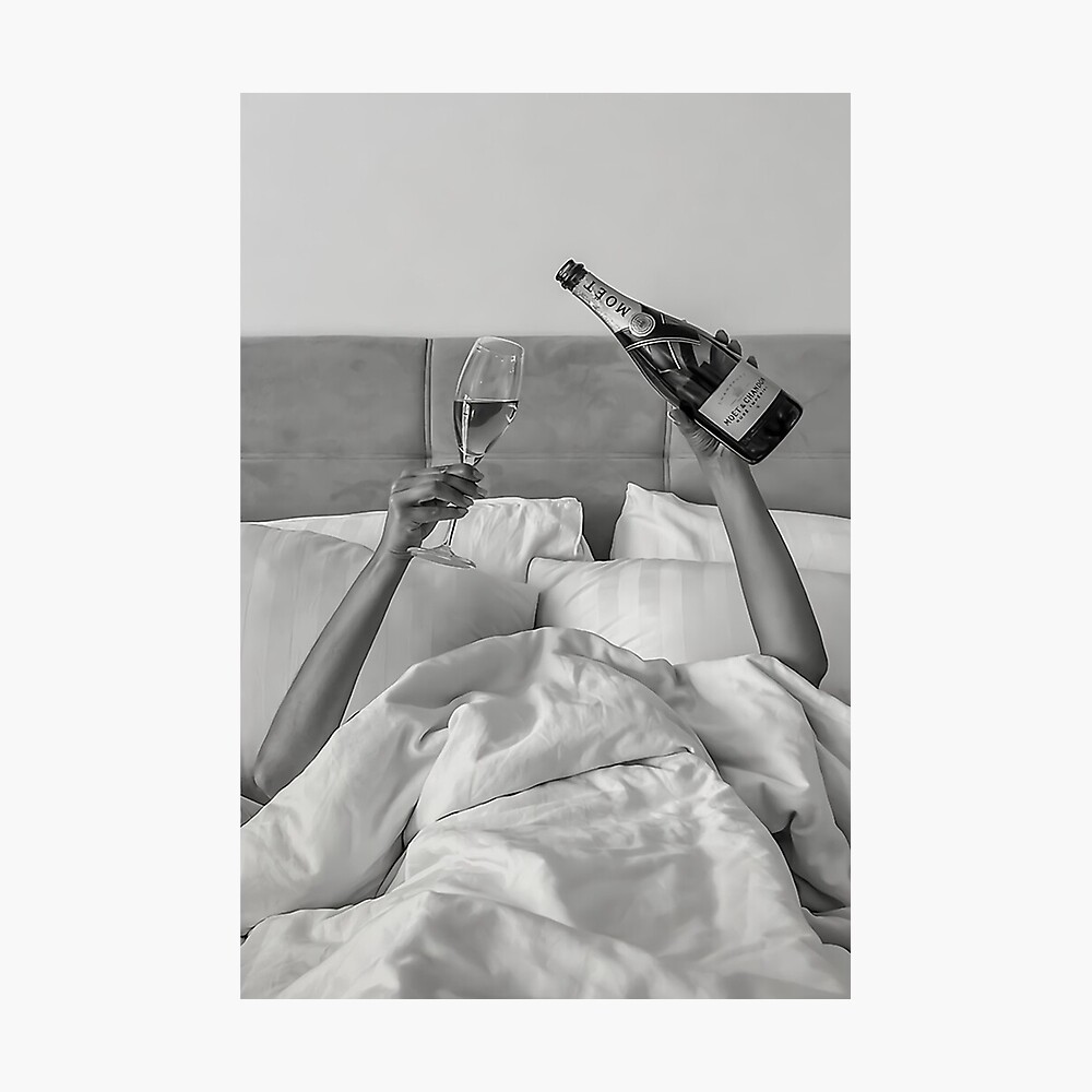 Woman Drinking Wine in Bed Poster