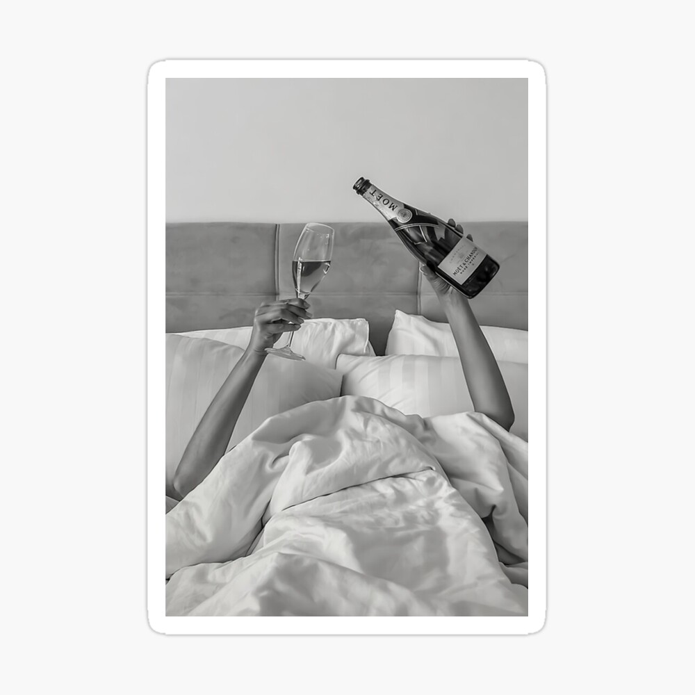 Woman Drinking Wine in Bed Poster