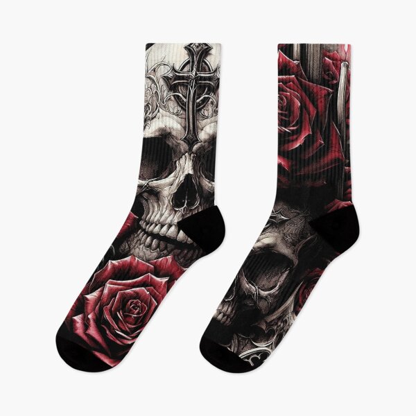 Item preview, Skulls and Roses Pattern Print designed and sold by PinUpPizzazz.