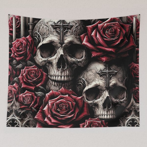 Item preview, Skulls and Roses Pattern Print designed and sold by PinUpPizzazz.