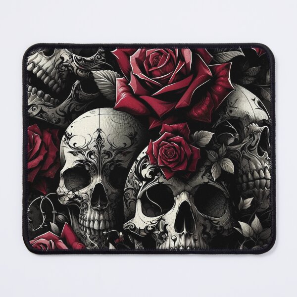 Item preview, Gothic Skulls and Roses Pattern Print designed and sold by PinUpPizzazz.