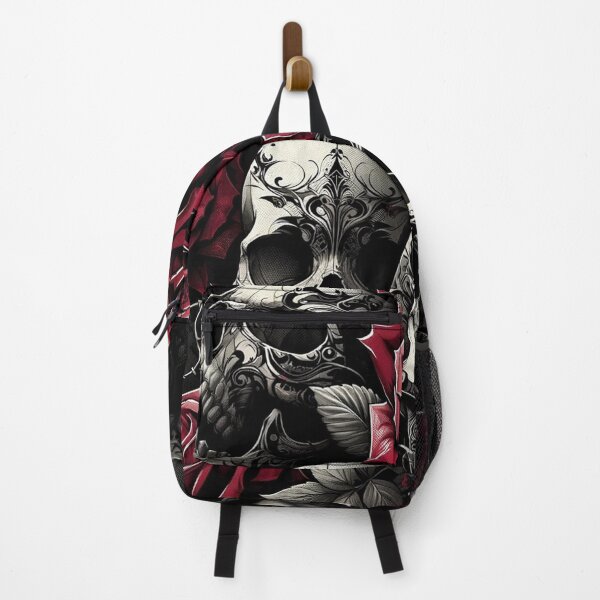 Item preview, Gothic Skulls and Roses Pattern Print designed and sold by PinUpPizzazz.