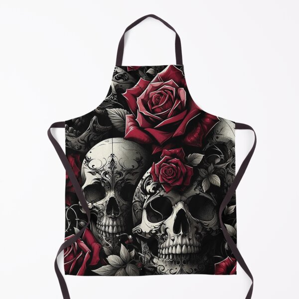 Item preview, Gothic Skulls and Roses Pattern Print designed and sold by PinUpPizzazz.