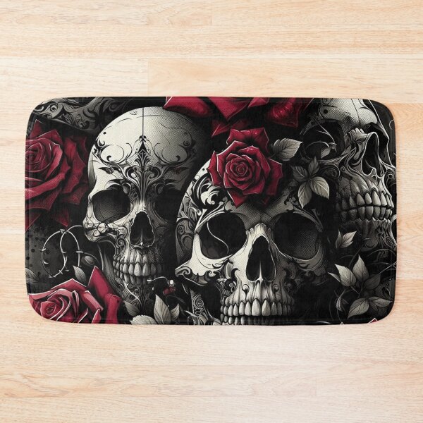 Item preview, Gothic Skulls and Roses Pattern Print designed and sold by PinUpPizzazz.