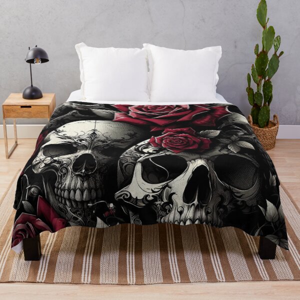 Item preview, Gothic Skulls and Roses Pattern Print designed and sold by PinUpPizzazz.
