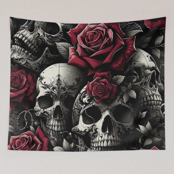 Item preview, Gothic Skulls and Roses Pattern Print designed and sold by PinUpPizzazz.