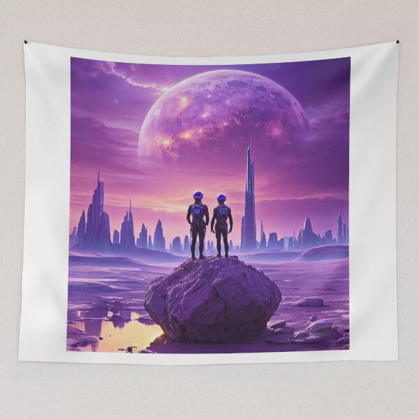 Item preview, Interstellar Romance: Couple Gazing at Future City designed and sold by REALKIRAN.