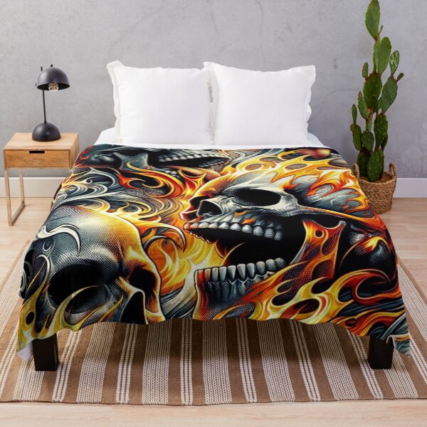 Item preview, Flaming Skulls Pattern Print designed and sold by PinUpPizzazz.